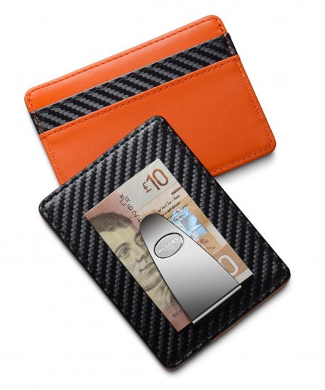 Dress Credit Card & Money Clip Carbon / Orange - Click Image to Close